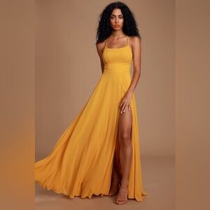 Lulu’s Dreamy Romance Mustard Yellow Backless Maxi Dress XL